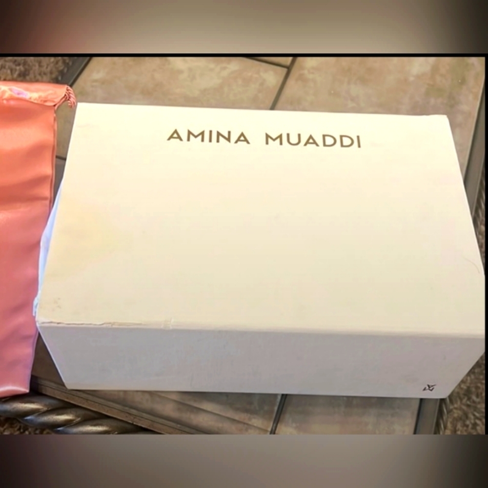Amina Muaddi Pink Magnetic Shoe Box Tissue Paper Dust Bag Size 39.5